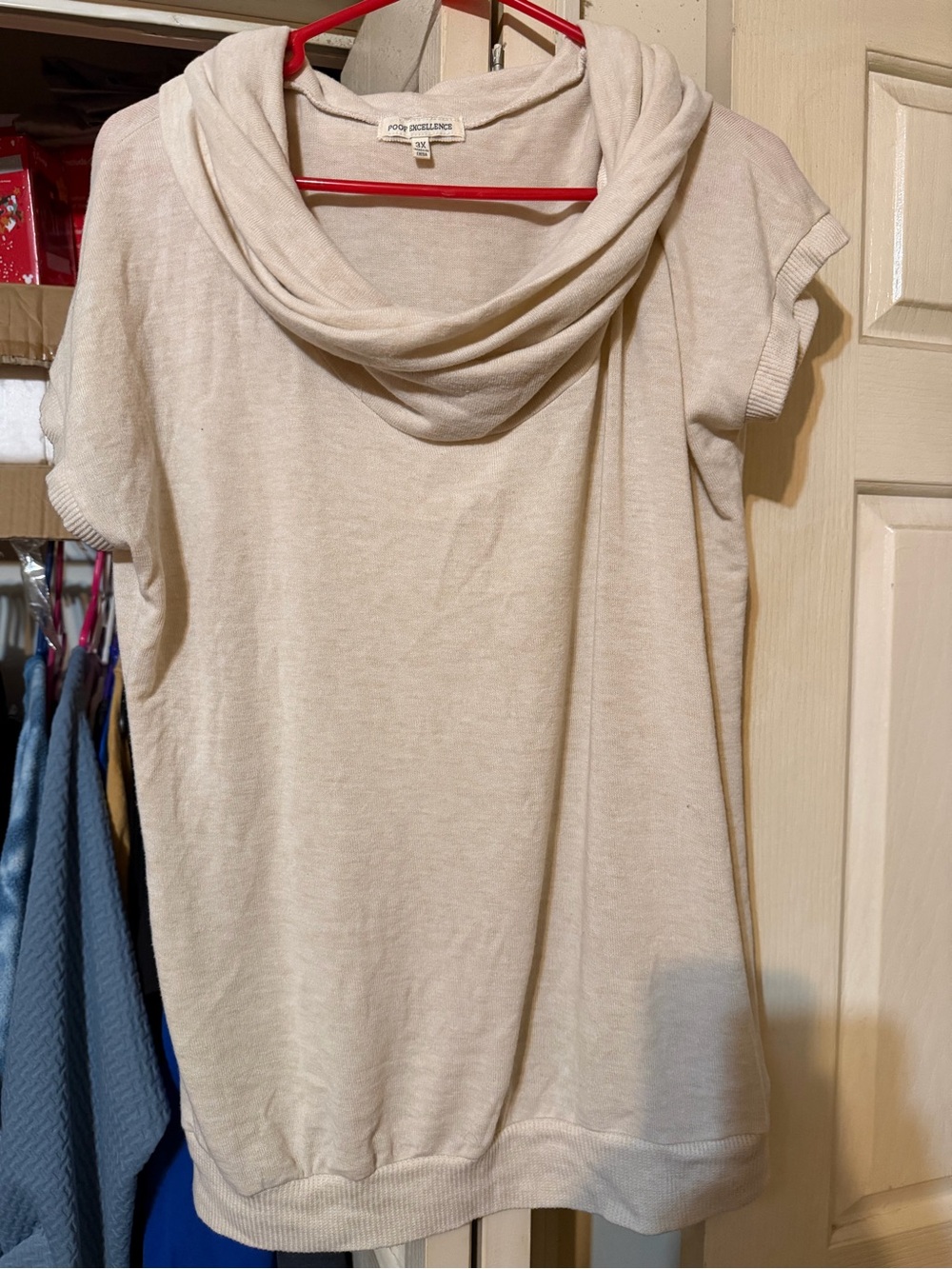 Poof Excellence Cream Cowl Neck Short Sleeve Sweater Top